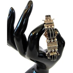 Vintage Bracelet Mexico Sterling Black Onyx Panel Link Art Deco size 6.5