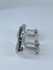 Vintage Swank hematite cufflinks long oval open silver tone design 3/4″