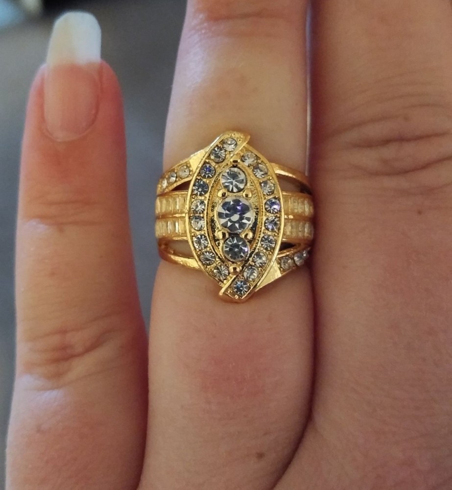 Vintage 14k Gold Over Silver Fancy Cluster Cocktail CZ Diamond Accent Ring sz 6
