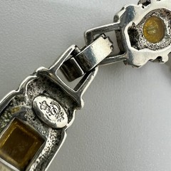 Vintage Premier Designs Two Tone Silver Gold Brown Moonstone Link Bracelet
