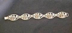 DANECRAFT Vintage Sterling Silver Floral Rose and Leaf Oval Link Bracelet RARE *