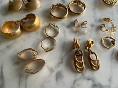 Vintage Jewelry lot goldtone earrings 14 pairs hoop box stars dangle