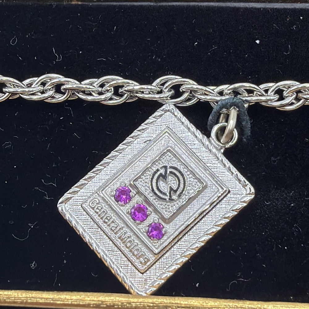 Vintage Gold Filled General Motors Anniversary Service Award Ruby Stone Bracelet