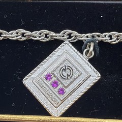 Vintage Gold Filled General Motors Anniversary Service Award Ruby Stone Bracelet