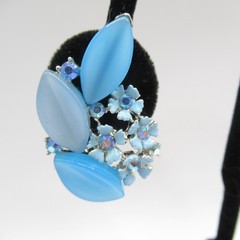 Lisner Signed Blue Thermoset and AB Rhinestone Climber Vintage Clip-On Earrings