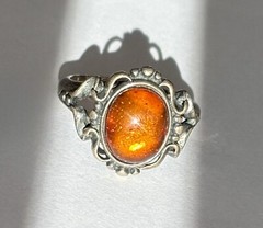 Vintage 925 Sterling Silver Honey Amber Ring Size 6 Stamped BY or BV 4.54g