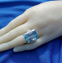 Original LONDON blue Topaz Deco Engagement Ring Vintage Statement 14K WHITE GOLD