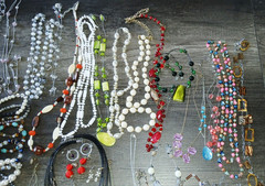 Vintage to now mixed materials necklace, earrings, bracelet lot