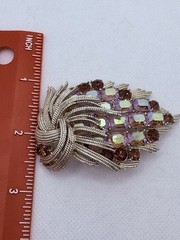 Vintage Francois By Coro Brooch AB And Amber Rhinestones Draped Gold Tone 3”