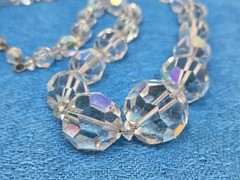 Vintage AB Crystal Graduated Necklace Strung on Chain Beaded 17-19 Inches