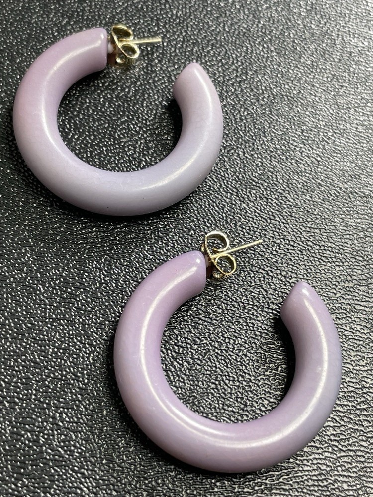 Vintage 1.2” Purple Enameled Hoop Earrings