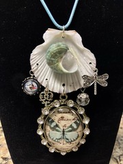 OOAK Handmade Whimsical Necklace Seashell Funky Butterfly Ocean Treasure Artisan