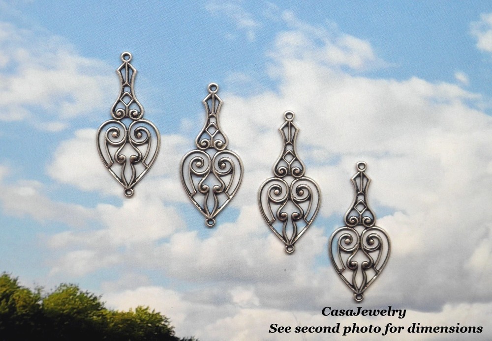 #0519 ANT’D .925 STERLING SILVER PLATED PENDANT/ER W/TOP & BOTTOM RINGS – 4 Pcs