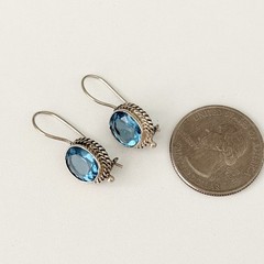 Vintage 925 Sterling Silver Genuine Blue Topaz Dangle Earrings