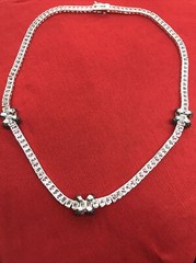 Vintage Signed LL 925 Sterling Onyx Clear Cubic Zirconia Statement Necklace