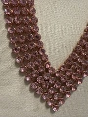 Pink Rhinestone Vee Statement Necklace Rose Gold Tone 18”
