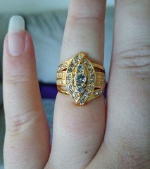 Vintage 14k Gold Over Silver Fancy Cluster Cocktail CZ Diamond Accent Ring sz 6
