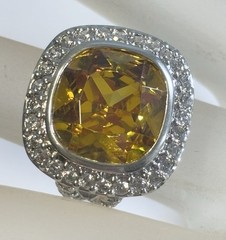 Vintage 925 Sterling CZ Citrine Crystal Ring Size 6 1/4 21mm Center