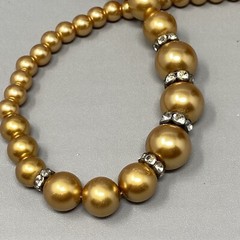 Gold Simulated Pearls Graduating Shiny Beads Rondelle Rhinestone Spacers 17″