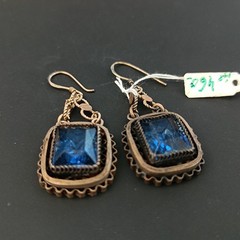 Vintage Bezalel Silver Earrings Filigree Blue Glass Jerusalem Early Production