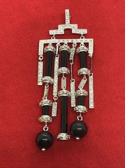 Vintage 925 Sterling Silver Black Onyx Clear Cubic Zirconia Pave Bold Pendant
