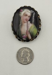 Antique Victorian Cameo Portrait Brooch Porcelain Hand Painted Pin Gold Filled