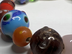 Vintage Art Glass Large Bead Stretchable Multicolored Bracelet