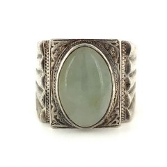 Prehnite, Sterling Silver Vintage Ornate Band Ring Sz. 9.5