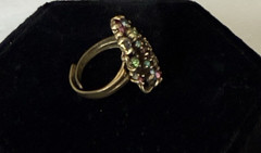 Vintage Gold Tone Adjustable Rhinestone Ring Hollycraft Pastel Rhinestones