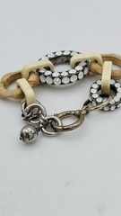 Lanvin Paris Statement Link Bracelet Signed Crystal Wood Resin Designer