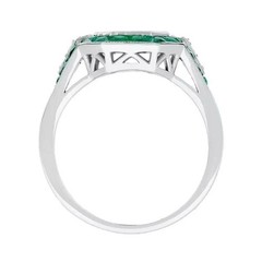 Art Deco Vintage 3Ct Lab Created Diamond & Emerald 925 Silver Anniversary Ring