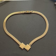 VTG Monte Square Geometric Gold Tone Chain Necklace With Clasp Extender