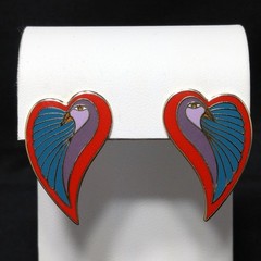 Laurel Burch “Dove Heart” Post Earrings, Gold Plated, 1980s Vintage Jewelry