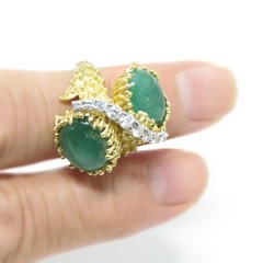 NYJEWEL 18k Yellow Gold 14.5ctw Natural Jade & Diamond Ring