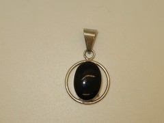 Vintage Sterling Silver and Black Onyx Pendant Unique Wire