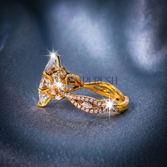 Vintage Marquise Moissanite Engagement Ring 14K Yellow Gold Plated 925 Silver