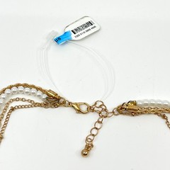 Necklace Vintage Gold Tone Multi-Layered Faux Pearl Pink Bead Oval Medallion