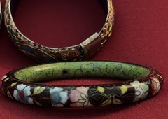 Three Vintage High End Cloisonné Bangle Bracelet One Hinged Antique