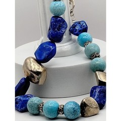 Vintage Natural Dyed Howlite and Metal Nugget with Rhinestone Wheel Spacers