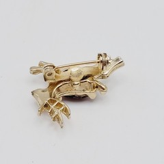 Vintage Red Rhinestone Reindeer Christmas Holiday Rudolph Brooch Pin Tiny 1 inch
