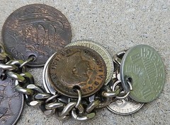 Vintage World Coins Travel Charm Link Bracelet South Africa Britain India