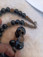Vintage Graduated Varied Black Shiny Cool Beaded Necklace With Metal Spacers