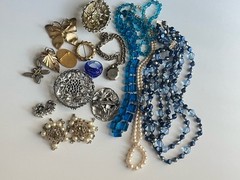 Vintage Jewelry Lot Deco Nouveau Brooch Necklace Earrings 1920-1960’s