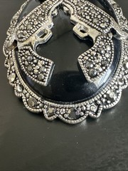 VTG Art Deco Style Crossed Pistols Brooch Pendant Faux Onyx Marcasite Costume
