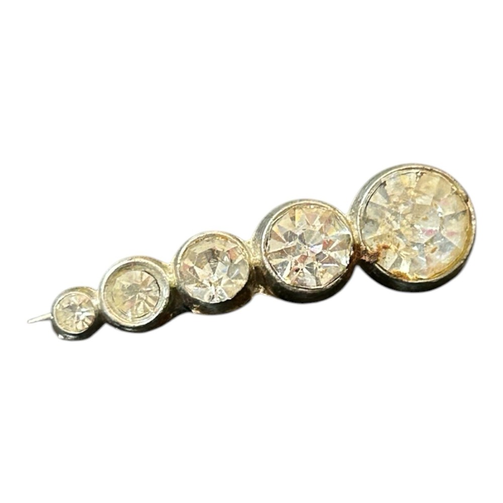 Vintage Graduated Clear Rhinestone Bar Brooch Silver Tone 1.25in