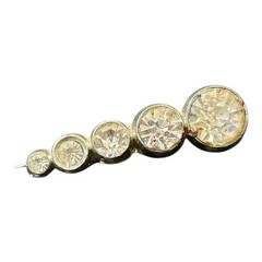 Vintage Graduated Clear Rhinestone Bar Brooch Silver Tone 1.25in