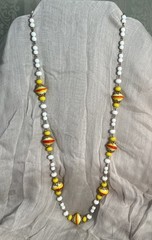 Vintage 70’s Necklace l Glass Beads l accent gold l white yellow orange l 14”