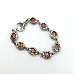 Sterling Silver Wired Bracelet and Colorful Glass Stones 7”