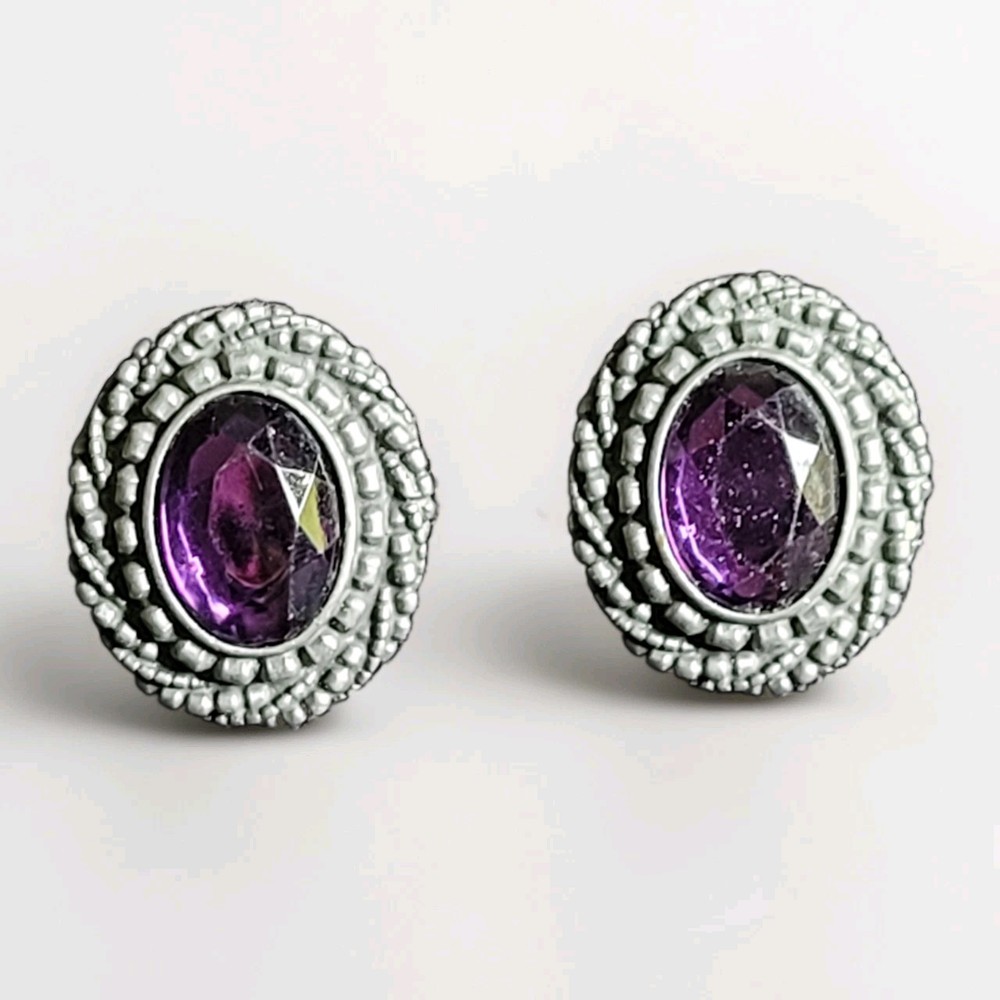 Vintage M Jent Purple Faceted Post Pierced Earrings