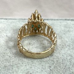14K Natural Emerald Ring, Yellow Gold, 1 TCW Marquise Cut F2, Vintage Artisan